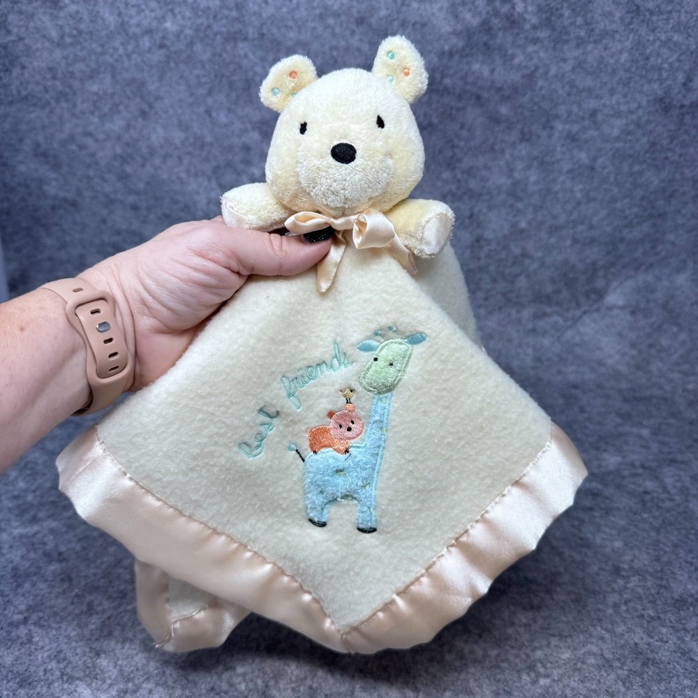 Vtg Carters Baby Lovey Plush Security Blanket Ivory Fleece Satin Trim Teddy Bear